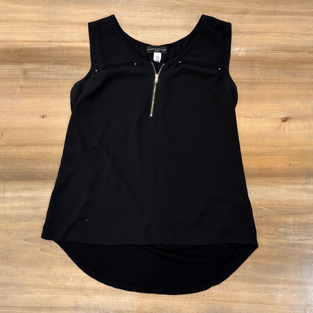 Black Sleeveless Zipper Front Blouse Work Top Simply Styled READ